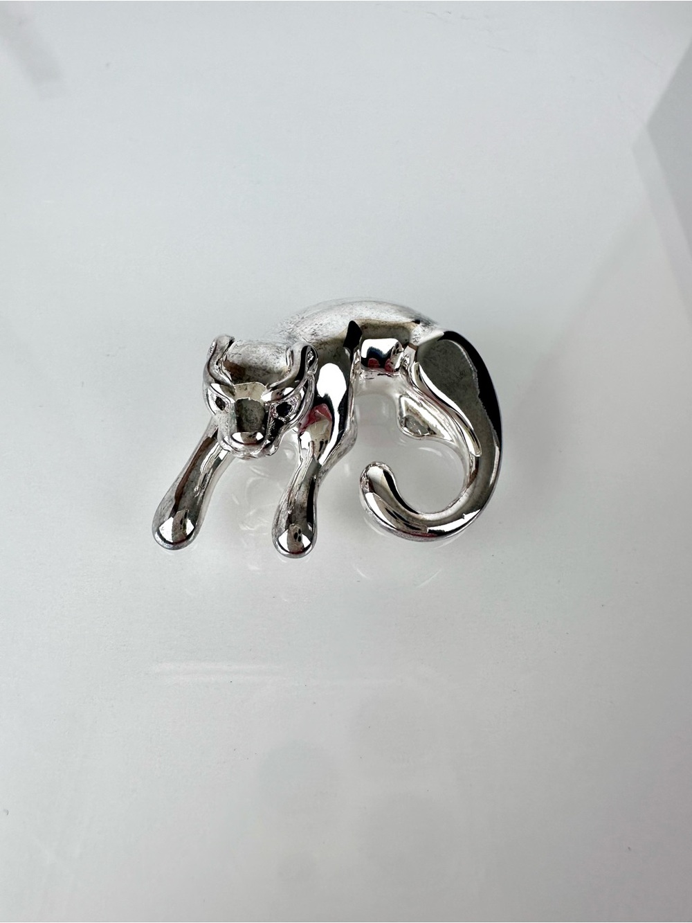 Vintage OTC 925 Sterling Silver Panther Slider Pendant Cat Necklace Charm